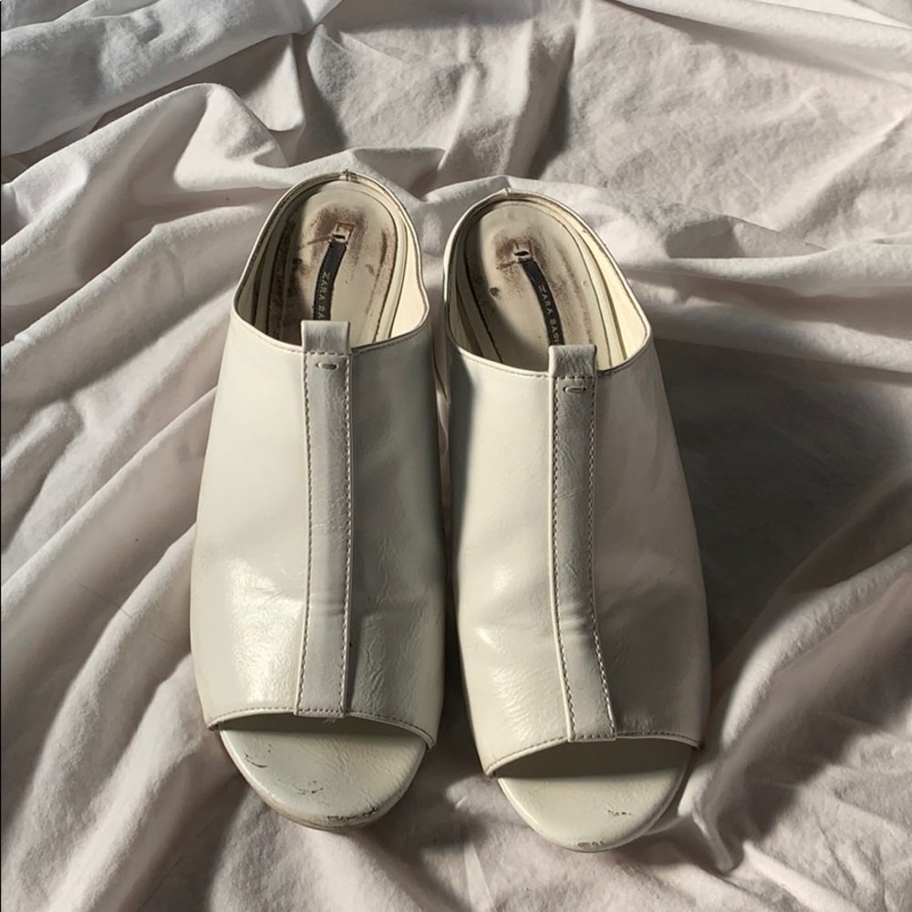 White open toe mules